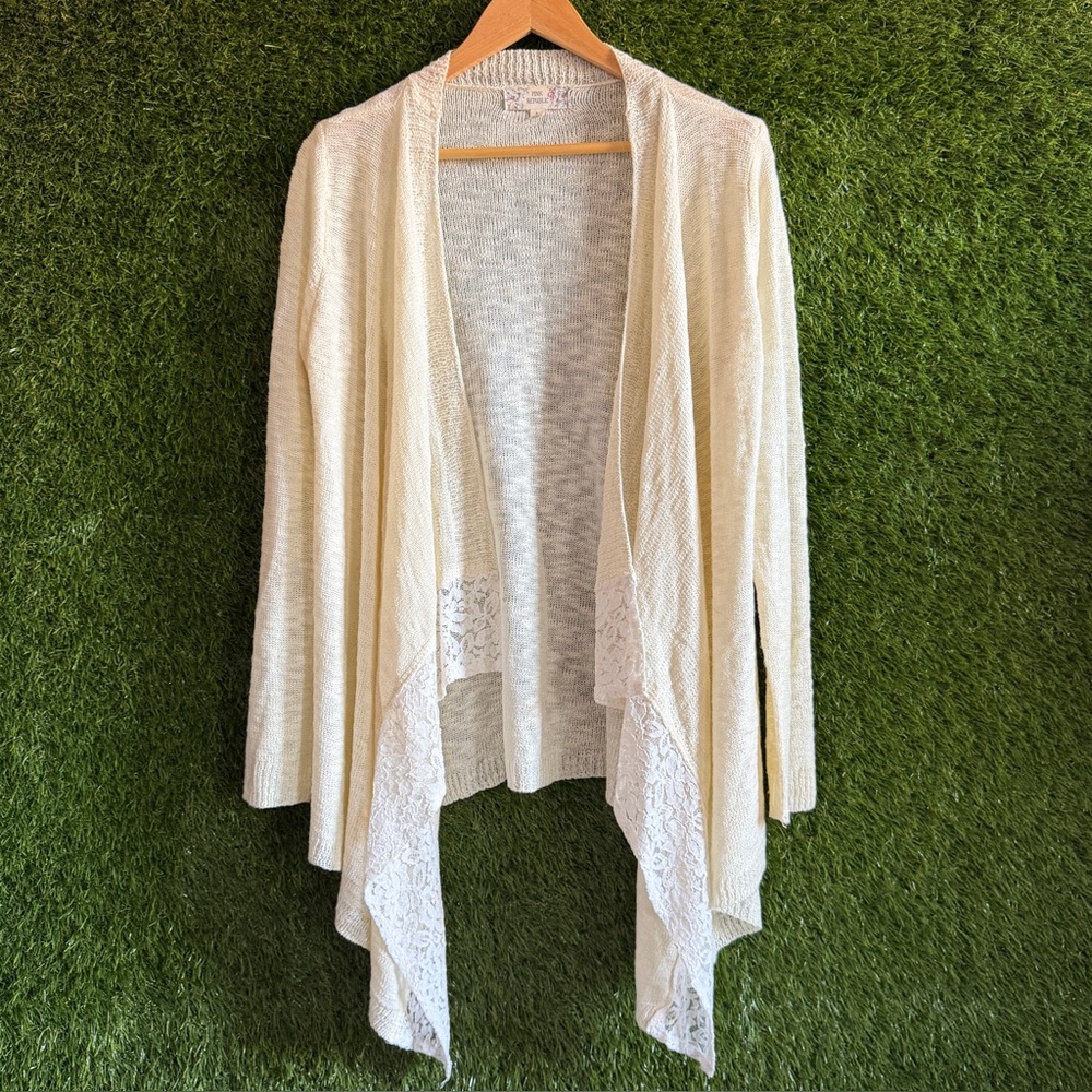 Pink Republic Lace Bordered Waterfall Open Cardigan